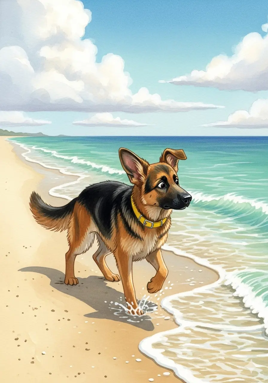 Story illustration of Dhana at the shore