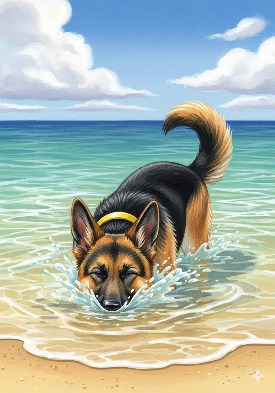 Story illustration of Dhana learning to swim